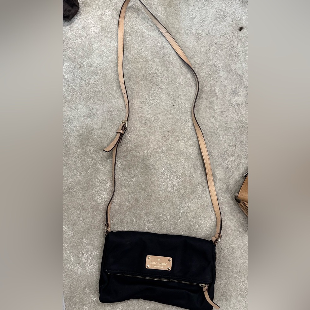 Kate Spade Black Crossbody Bag with Tan Strap